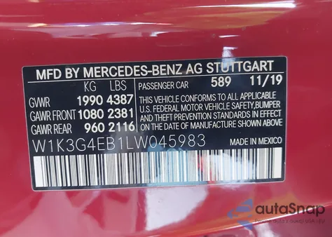 2020 Mercedes-Benz A 220 из США, поврежденный, VIN W1K3G4EB1LW045983